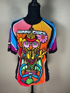 World Jerseys Hippy Chick Biker Chick Cycling Jersey Size Large Colorful Groovy